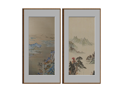 山水风景双联挂画
