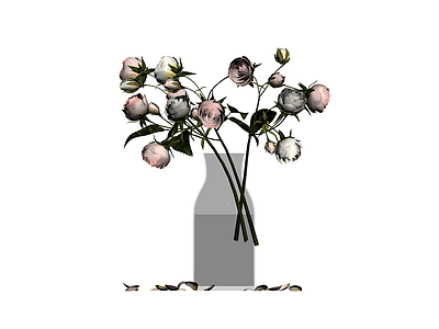 灰色花瓶与玫瑰花束