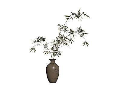 陶罐插竹盆栽