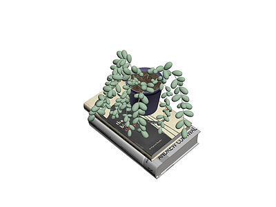 盆栽植物与书籍组合