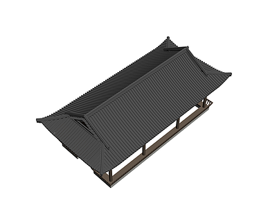 中式景观连廊建筑模型