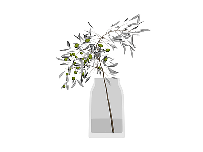 带盆橄榄枝盆栽模型