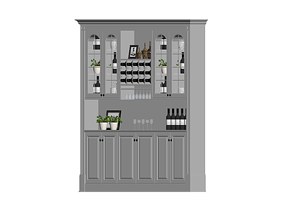 灰色调玻璃展示酒柜