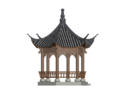中式六角亭景观小品