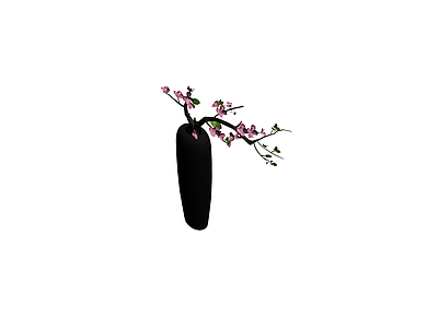 黑色花瓶插梅花盆栽