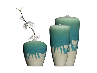 青釉流苏花瓶组