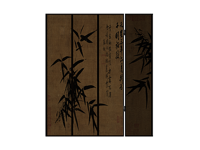 四扇竹纹屏风