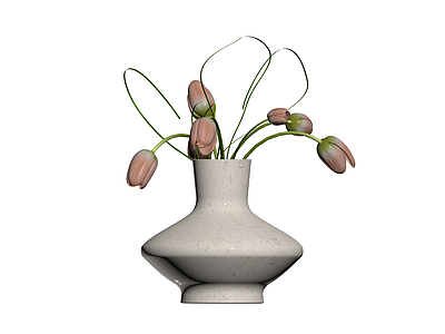 灰陶花瓶插花卉