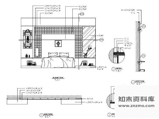 图块/节点卧室床背景详图Ⅵ 墙面节点