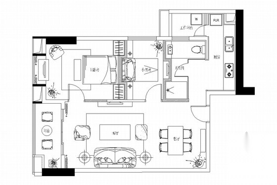 [广州]高档公寓式管理商住楼现代风格两居室装修图
