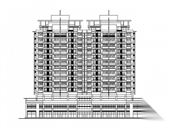 某十四层一梯四塔式顶层复式商住楼建筑CAD方案图