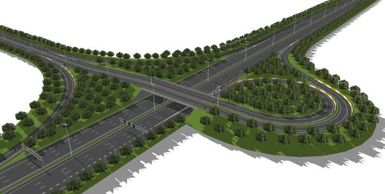 工业风高速公路 公路 路灯 路牌 高速立交桥 立交桥 红绿灯