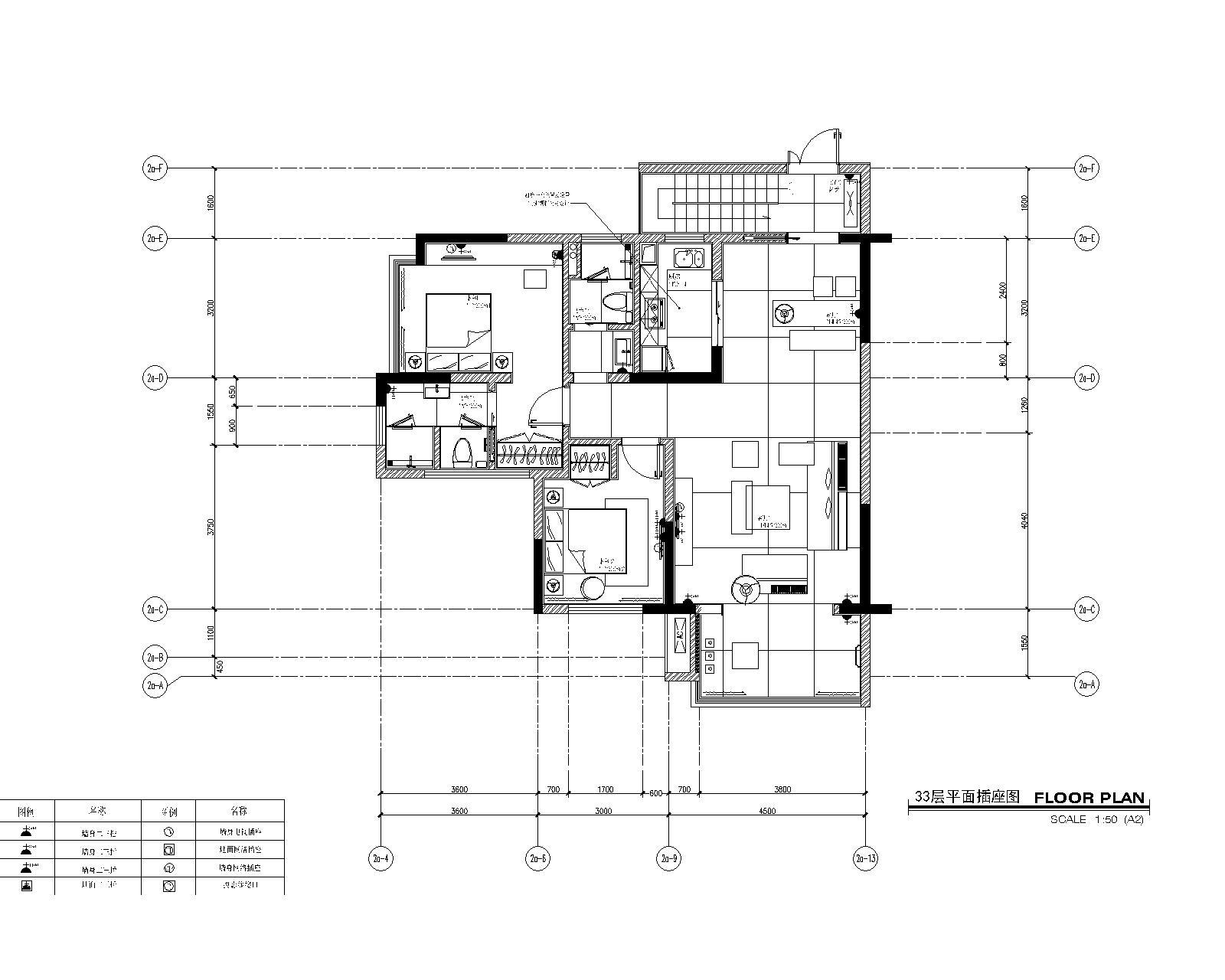 [广东]小户型两居室样板房室内装修施工图 平层 平层