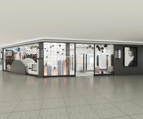现代橱窗招牌门面 理发店养护区洗护区网红理发店