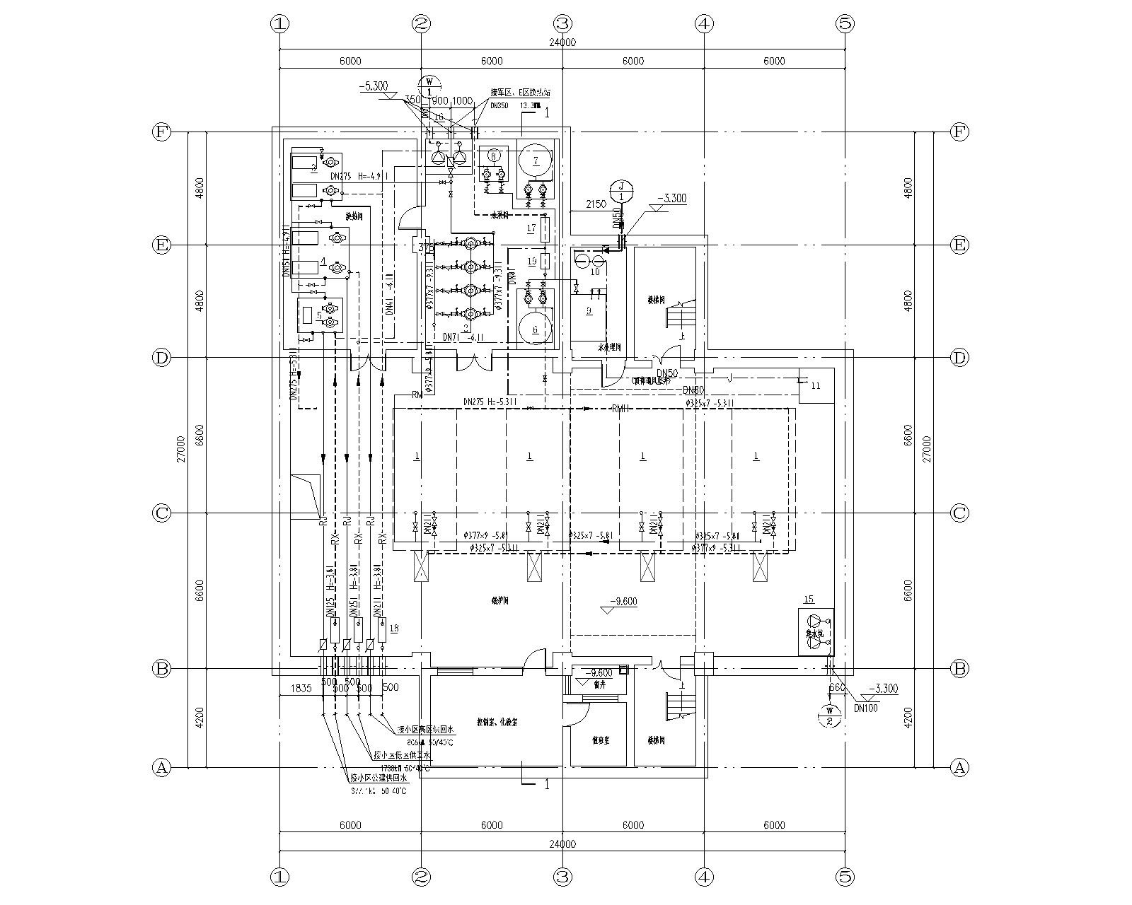 锅炉房工艺管道系统设计施工图 建筑暖通