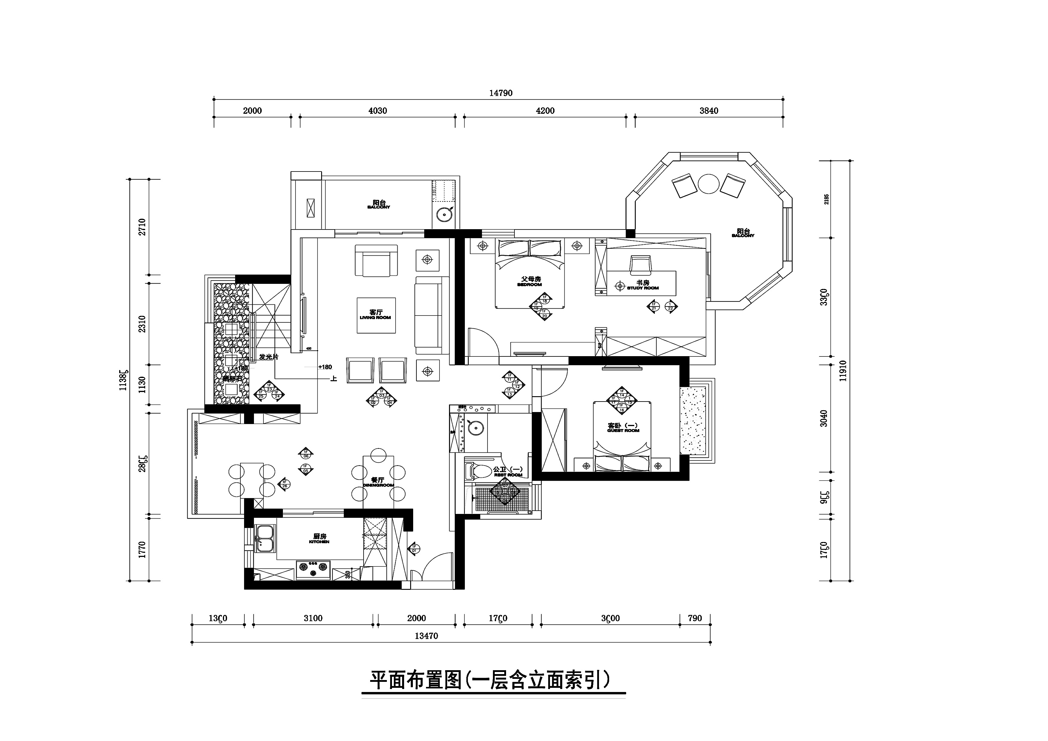 250平新中式风格复式住宅装修施工图+效果图