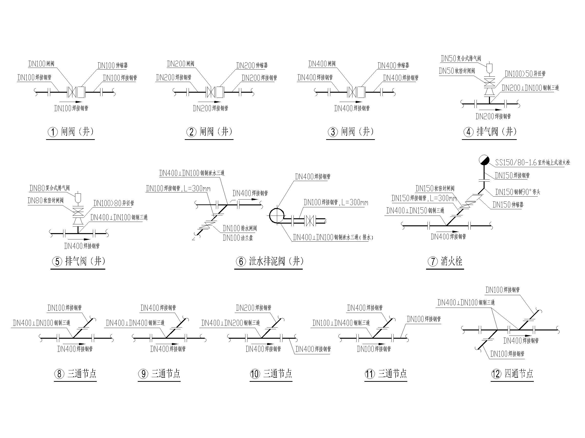 隧道段改造工程给水节点大样图CAD