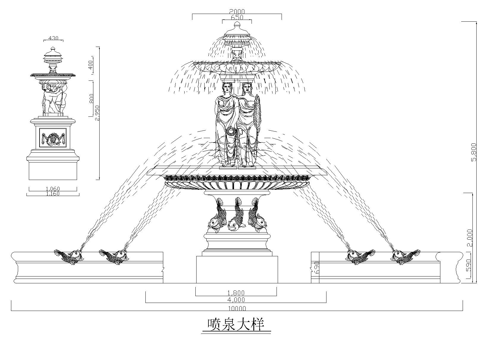 罗马柱造型大样图图块 景观小品