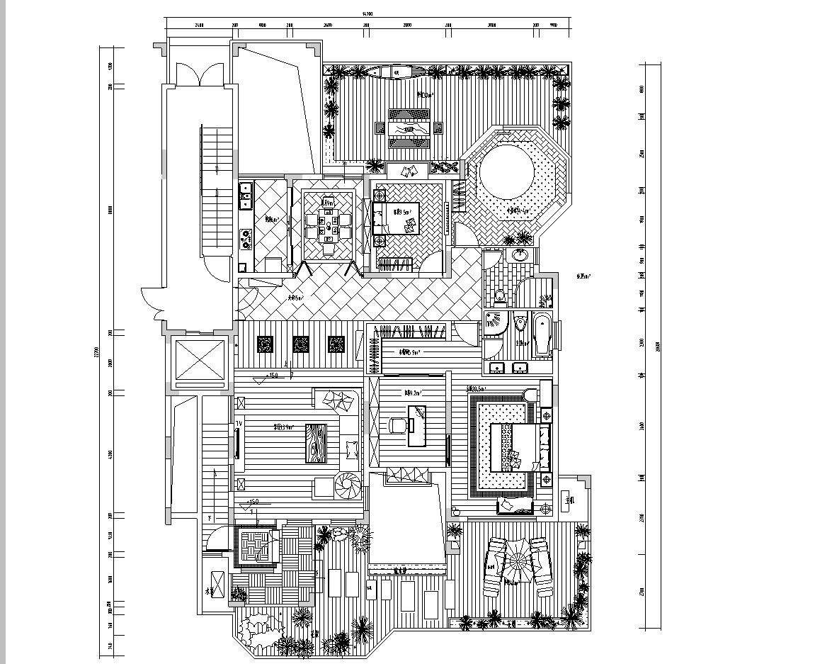 东南亚风格居住区室内施工图设计（CAD+效果图） 平层