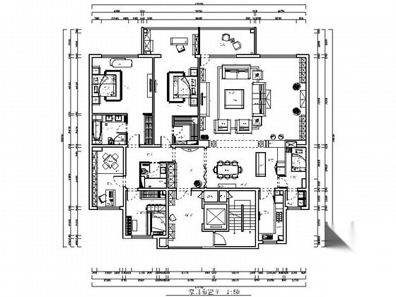 [北京]海淀区典雅简欧风格四居室样板间CAD装修施工图（... 平层