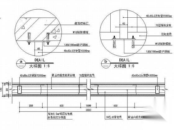 轻钢龙骨石膏板隔墙详图 墙面节点