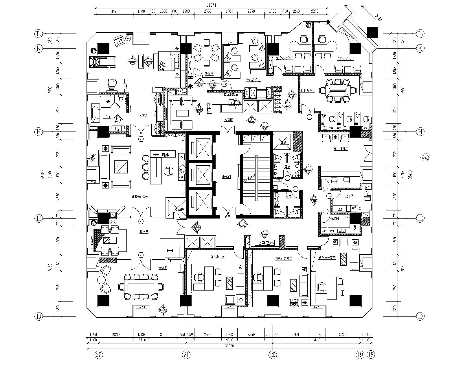 西安富力地产办公空间装修施工图