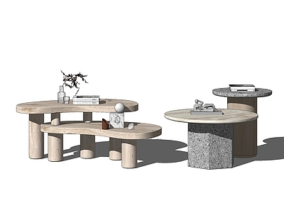 现代风格茶几组合 木材 圆形 异形 组合 实木