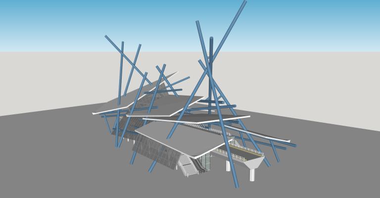 现代风格公交站台 高铁动车站 地铁站 轻轨站台 高架桥 火车动车