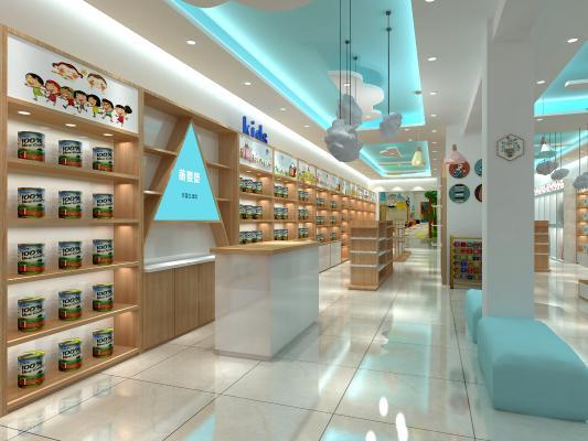 现代母婴店 童装店 中岛柜 形象墙柜