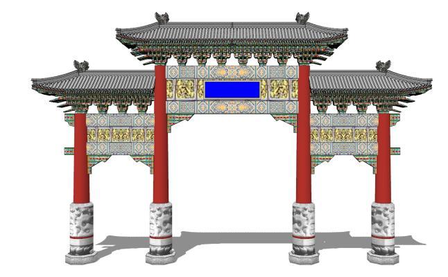 中式牌坊SU精品模型下载建筑 其他 寺庙 指示牌 鼓