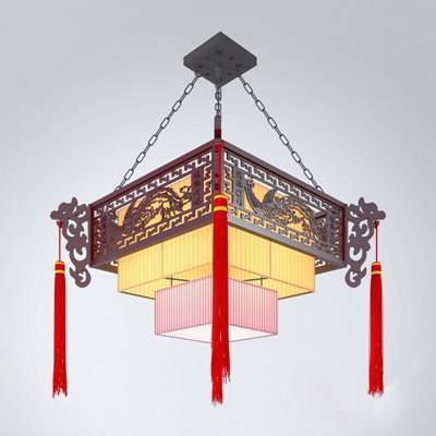 新中式原木色木艺吊灯
