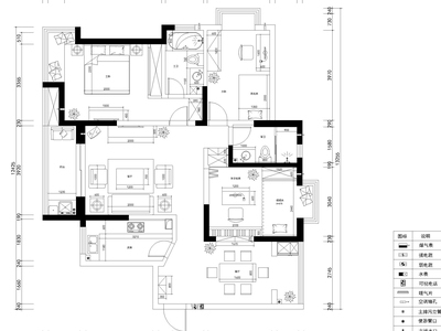 武汉126㎡现代简约风格三居室住宅施工图 平层