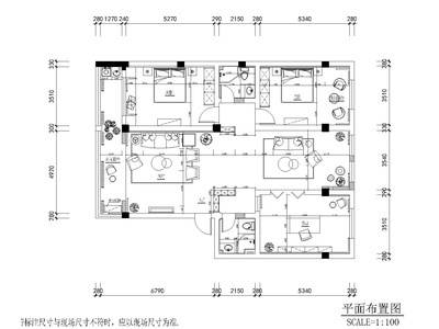 [浙江]嘉兴现代二居室住宅施工图_附效果图 平层