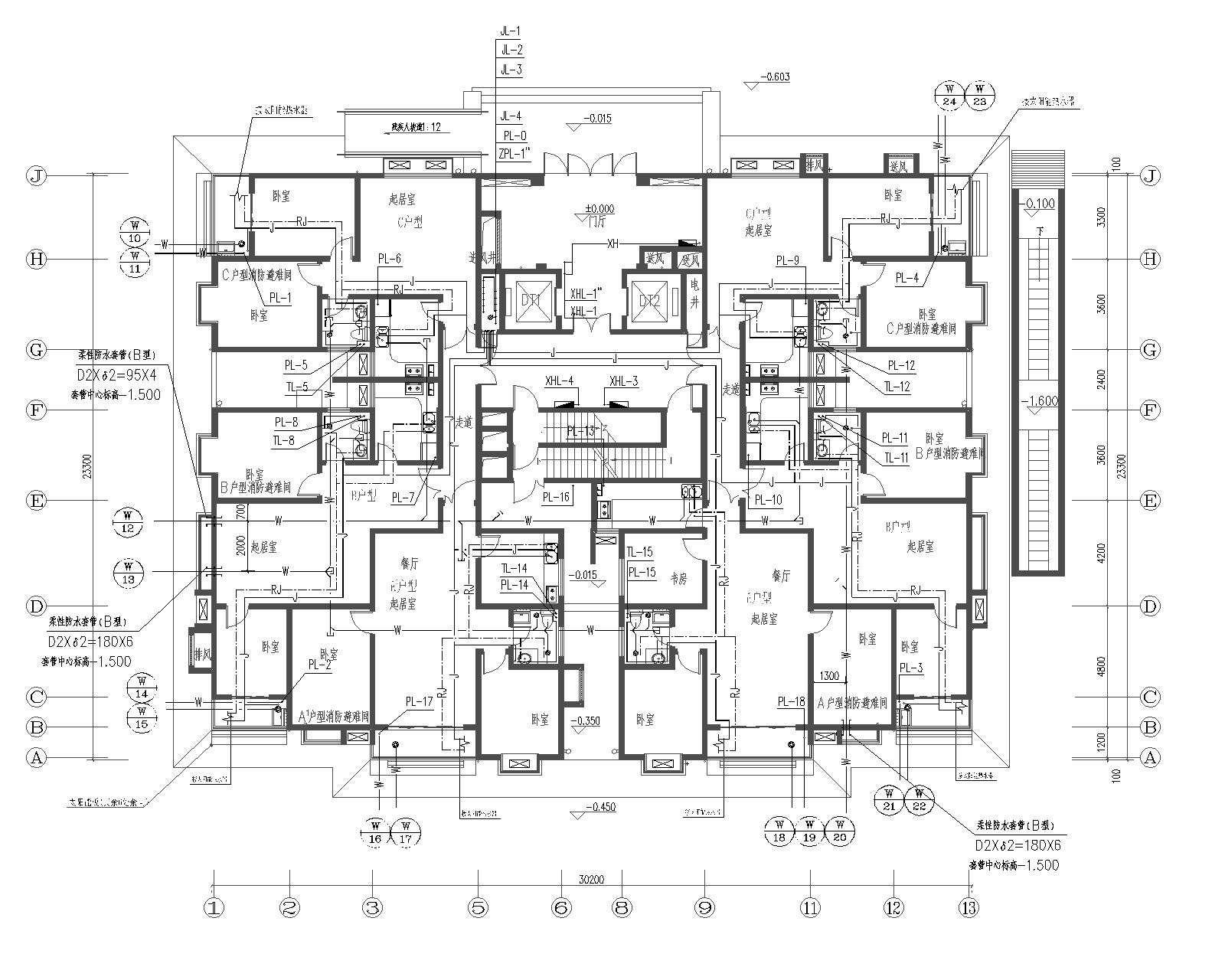 朝阳社区36号楼给排水设计图纸 建筑给排水 给排水图
