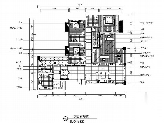 [长沙]现代中式风格四居室住宅装修CAD施工图（含效果图... 平层