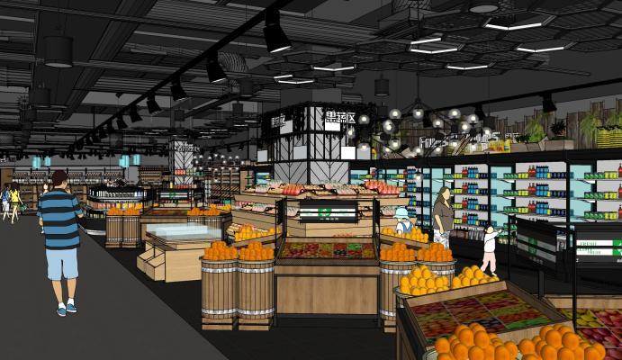 工业风格新零售 超市 便利店  商业零售 生鲜超市 果蔬区 生活用品区