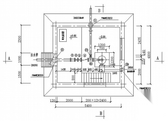 半地下式深井潜水泵房井室工艺布置图 市政给排水 给排水图