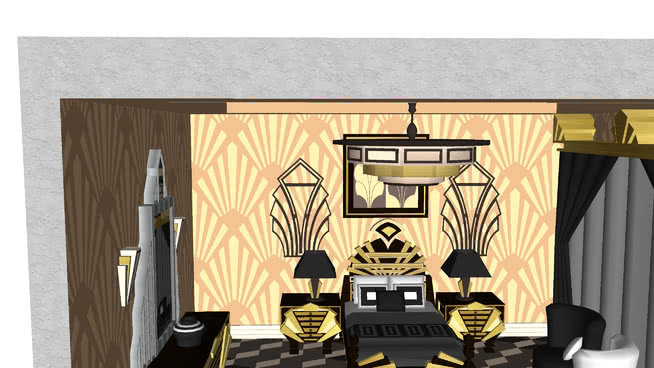 艺术Deco Bedroom 相框 百叶 四柱床