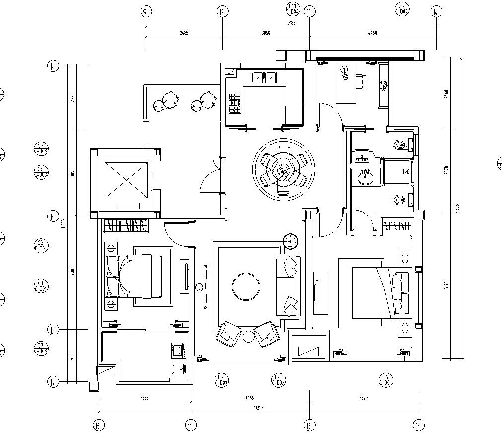 欧式香缇华府样板房B户型室内施工图设计（CAD+实景图） 平层