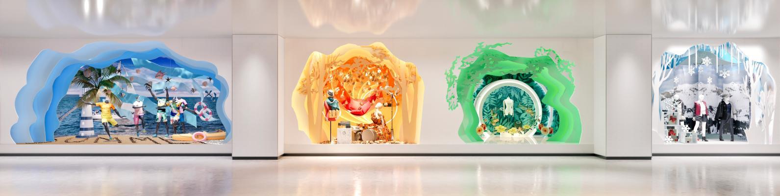 现代橱窗 工装空间 展示 产品展示 服装配饰 产品展示 服装搭配