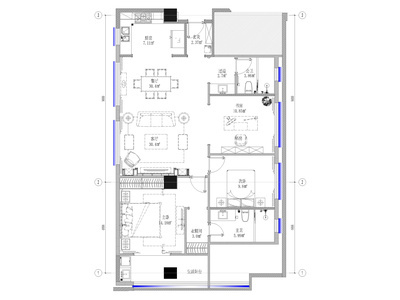 [江苏]120㎡二居室家装样板间装修施工图 平层