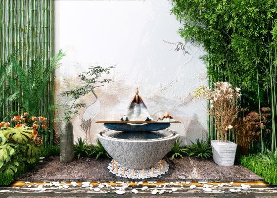 新中式竹林 景观 盆栽 小品 竹子
