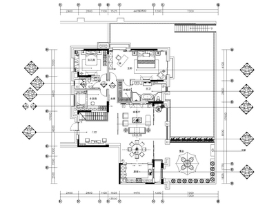 [四川]573㎡底跃中式四居室样板间​施工图 平层