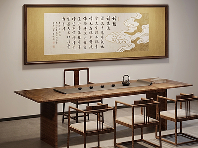 中式挂画茶桌椅