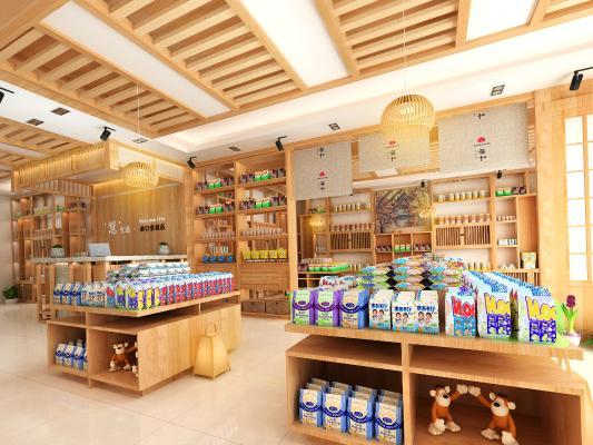 日式母婴店幌子奶粉袋木格栅顶置物架货物台
