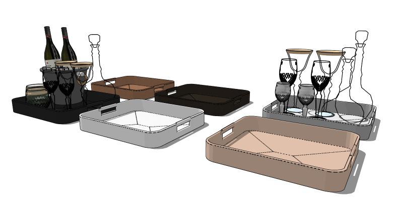 现代餐桌摆件 酒瓶子 杯子 托盘