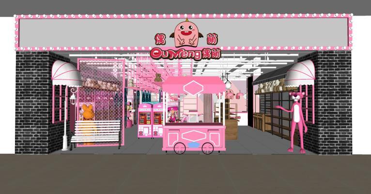 现代风格娱乐室 商场店铺 夹娃娃机网红店 设备设施 门头
