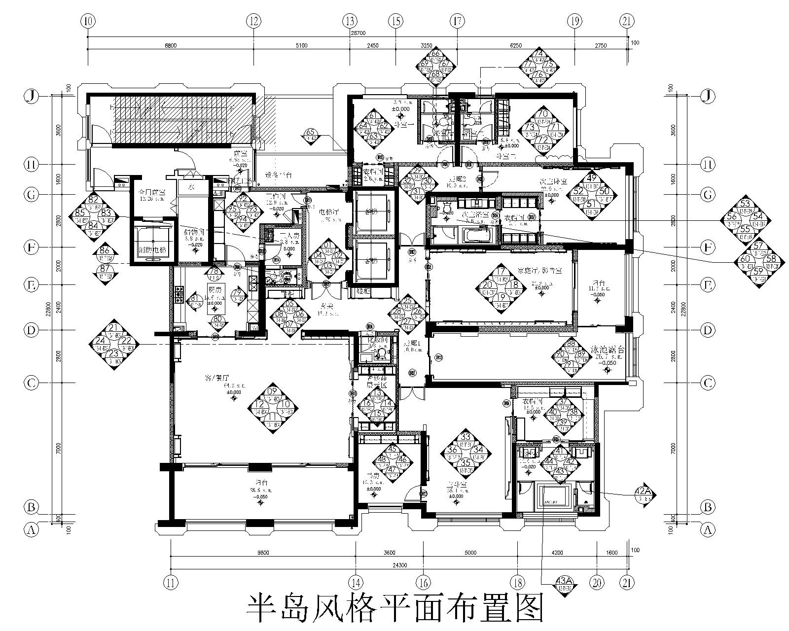 [南昌]新力洲悦法式半岛风格样板房装修施工图+高清效果... 平层