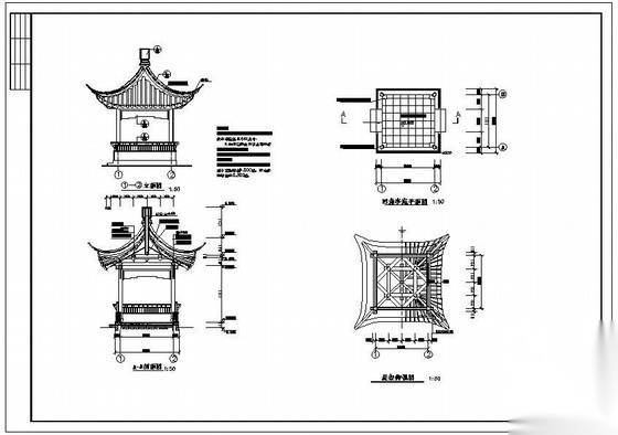 某古建四角亭建筑结构设计施工图