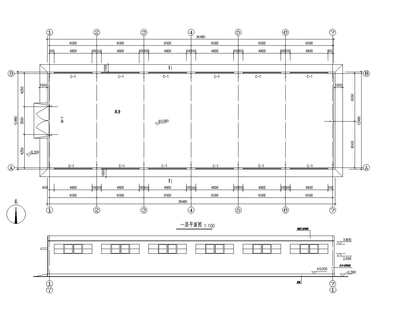 某小型单跨钢结构仓库施工图（CAD含建筑）
